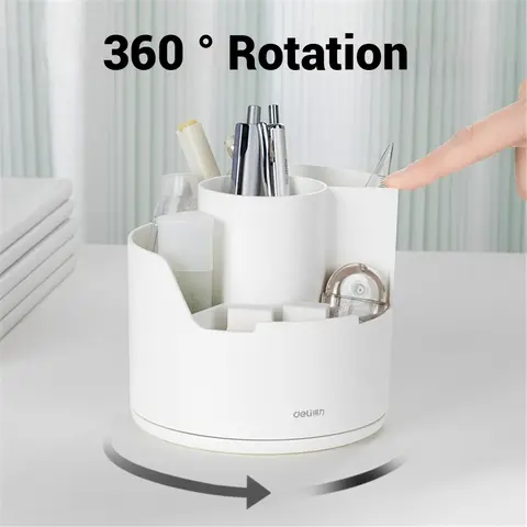 Deli Desk Pencil Pen Holder, 4 Slots 360-Degree Spinning Organizers, Desktop Storage Stationery Supplies for Office&School