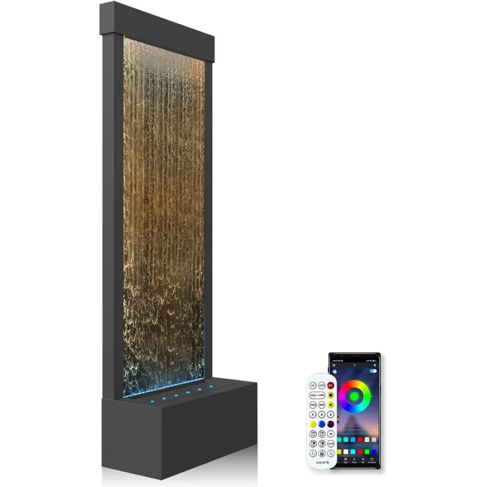 Indoor Water Fountain Mirror Waterfall Fountain with APP Controlled Multicolor LED Light, Floor Standing Fountains Kit, 48