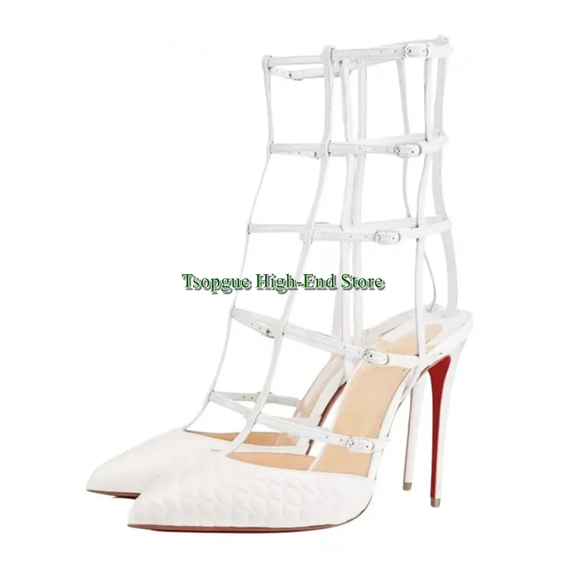 

Pointed T-Strap Buckle Stiletto Pumps Leather Matte Slingback High Heels Women's Shoes