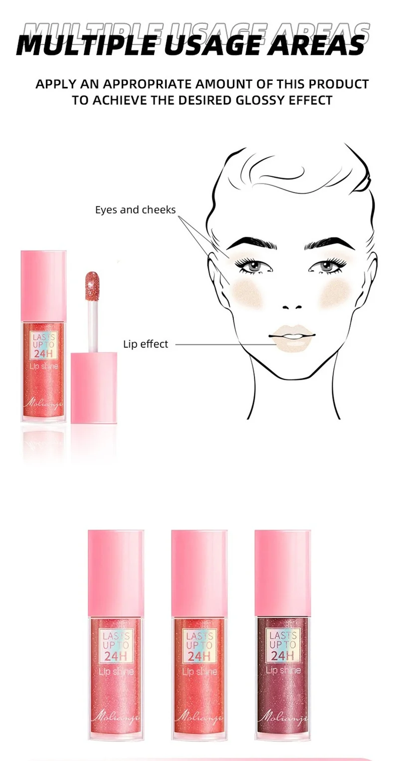 3 Farben Fließender Glitzer-Lipgloss Feuchtigkeitsspendender Diamant-Schimmer Lip Glaze Funkelnder Glitzer Flüssiger Lippenstift Perl-Lippentinte – Detail 13