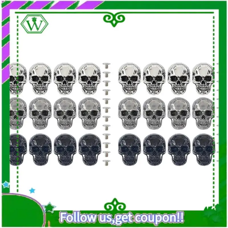 

A18P-24Pcs 3Colors Alloy Skull Stud Rivet Skull Conchos Screw Back Leather Crafting Skull For Punk DIY Craft Decoration