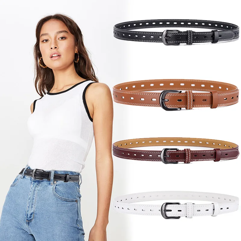 

womens casual faux leather belt sweet vintage skirt jeans pin buckle waistband young student strapon black white brand designer