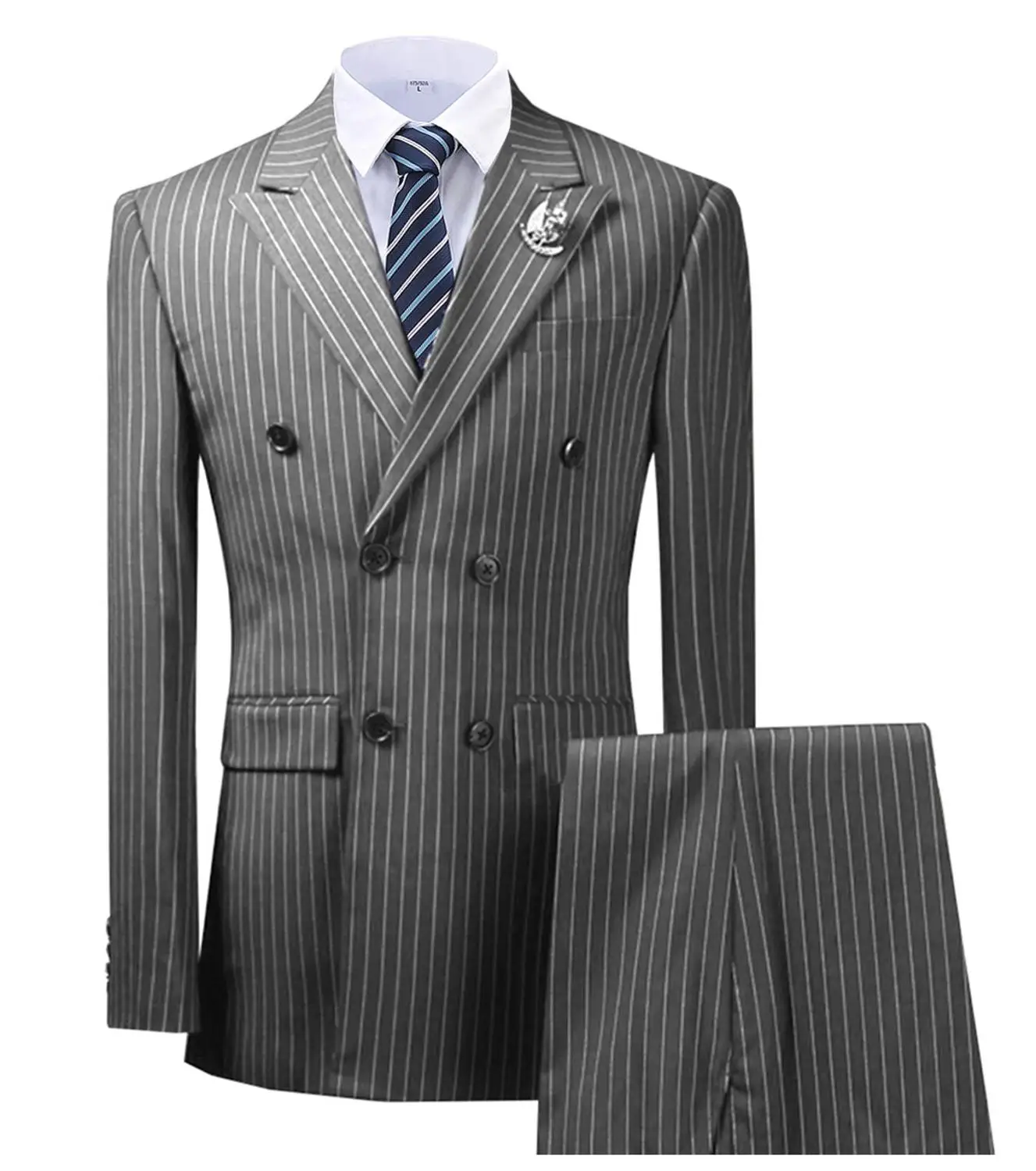 

Olive Green Striped Mens Suits Double Breasted For Wedding Custom Made Man Costume Groom 2-Pieces Tuxedos Best Man Blazer Pants