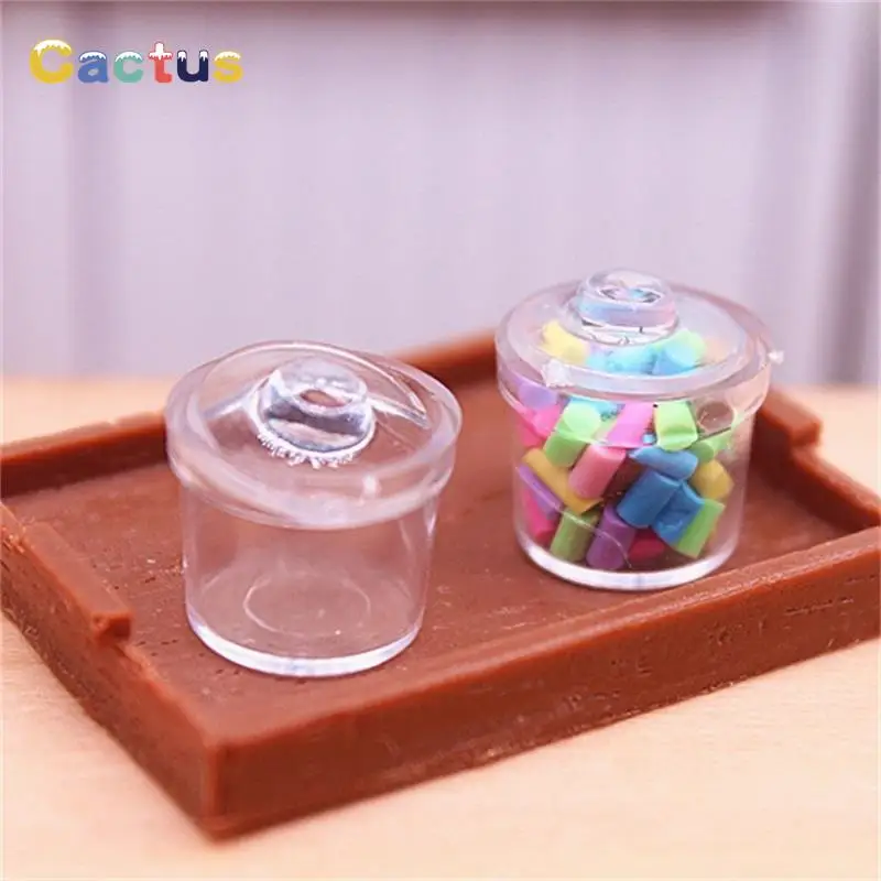 2Pcs 1:12 Dollhouse Miniature Glass Sugar Bottles Spice Seasoning Jar with Cover Model Kitchen Decor Toy