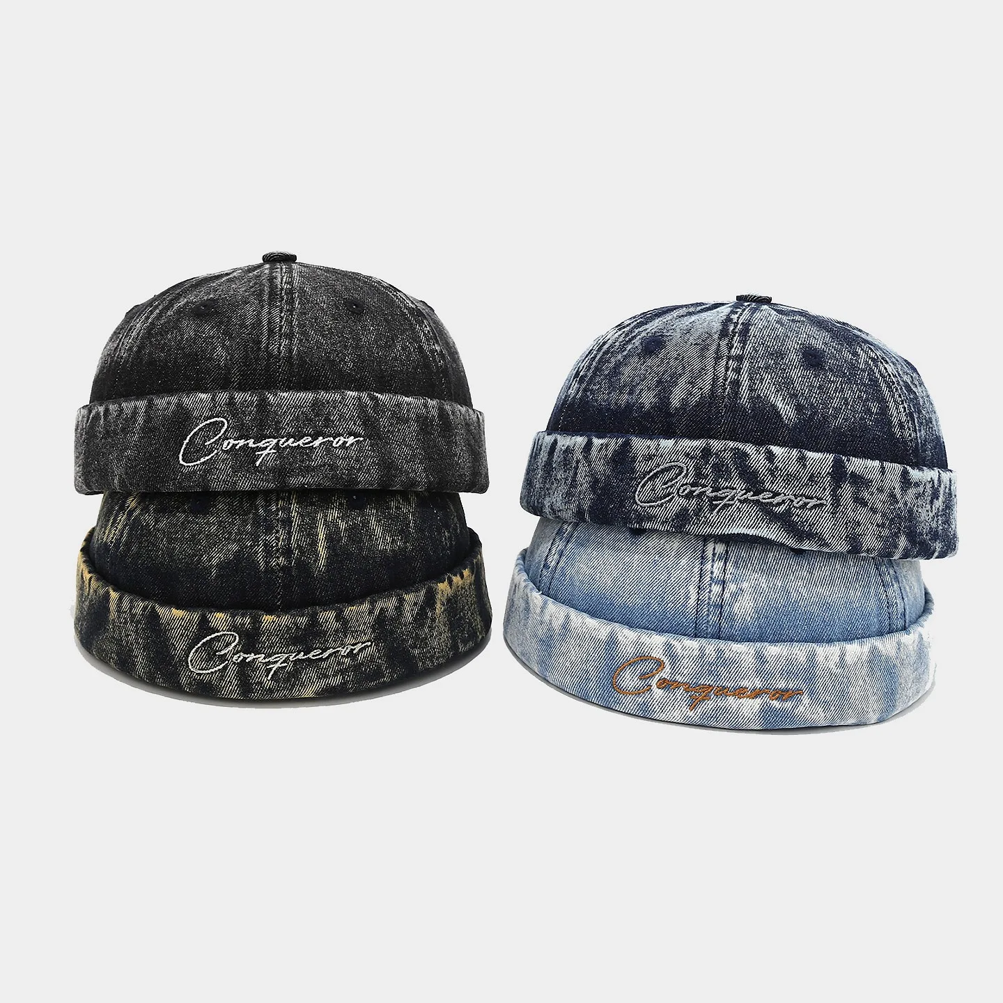 Couples Retro Denim Melon Skin Hat New Japanese Yapi Style Skullcap Versatile Washed Embroidered Landlord Hat Men Women