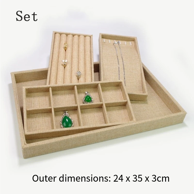 Baki Pajangan Perhiasan Linen Elegan untuk Cincin Anting Kalung Liontin Gelang, Kotak Hadiah untuk Pernikahan/Butik/Organizer Rumah