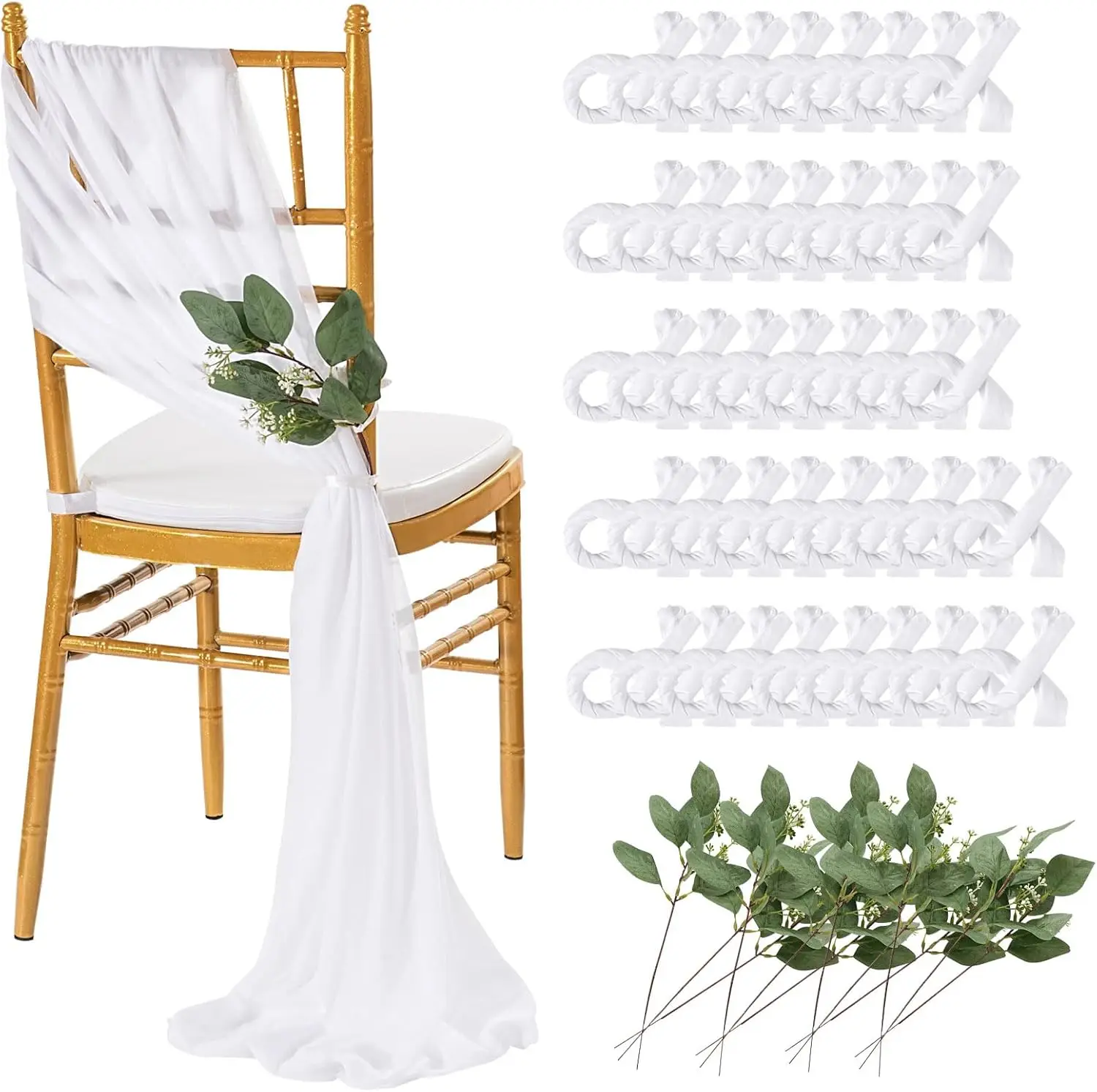 

50Pcs Tulle Chair Sashes Bows for Wedding Aisle Decorations Sheer White Chair Covers for Indoor Outdoor Banquet