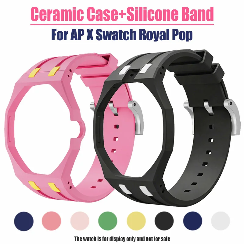 Ceramic Case+Silicone Watch Strap Modification Kit For Swatch x AP Royal POP Pocket Watchband Pocket Changer To Wristwatch