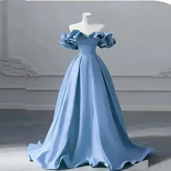Long Off Shoulder Satin Evening Dress Featuring Ruffled Shoulder Formal Party Gown High Quality Prom Dresses 2025 New