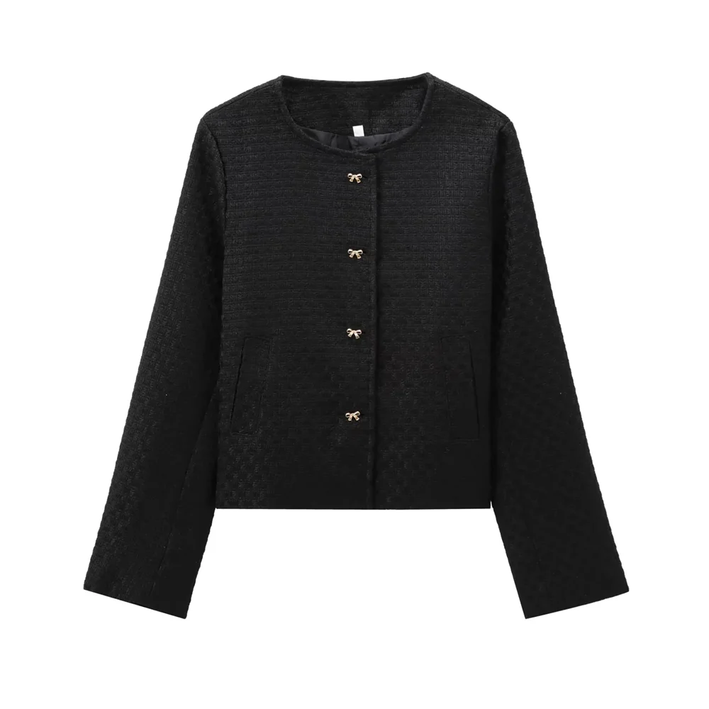 

2024 autumn and winter new women's clothing style fashionable small fragrance bow button texture jacket jacket