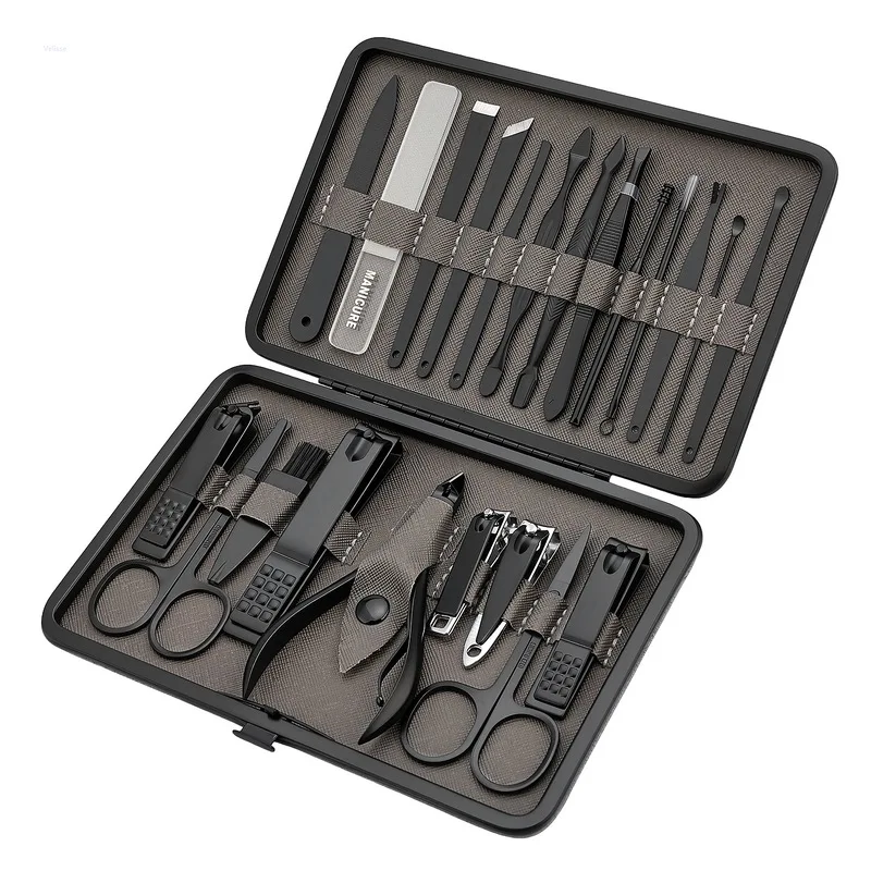 

Stainless Steel Nail Clipper Set Black Color Nail Cutter Complete Manicure Callus Remover Tool Kit Pedicure Grooming Gift Case