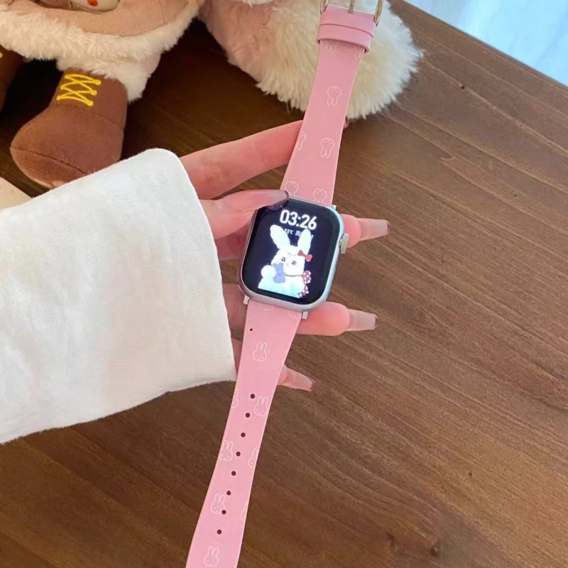 Miffy Rabbit Kawaii Anime Cartoon Watch Strap Korean INS Simple Sweet Girly Heart Student Children Gift for Applewatch S11
