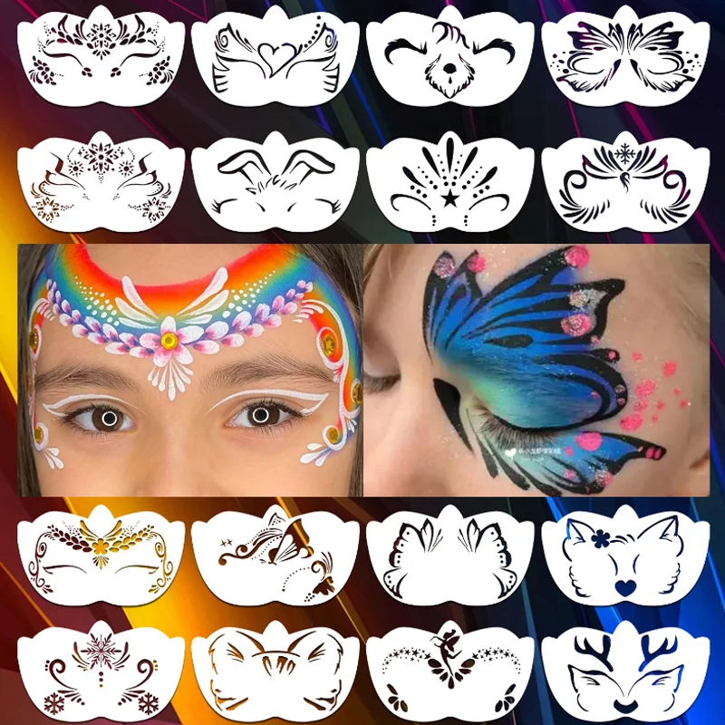 

16PCS Children Adults Facial Painting Hollow Templates DIY Eyebrow Forehead Hand Drawn Facial Cosmetic Stencil Party Makeup Tool