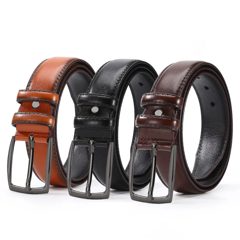 

men's fashion faux leather belt black brown pin buckle belts business office dress cowboy waistband designer strapon mans sash