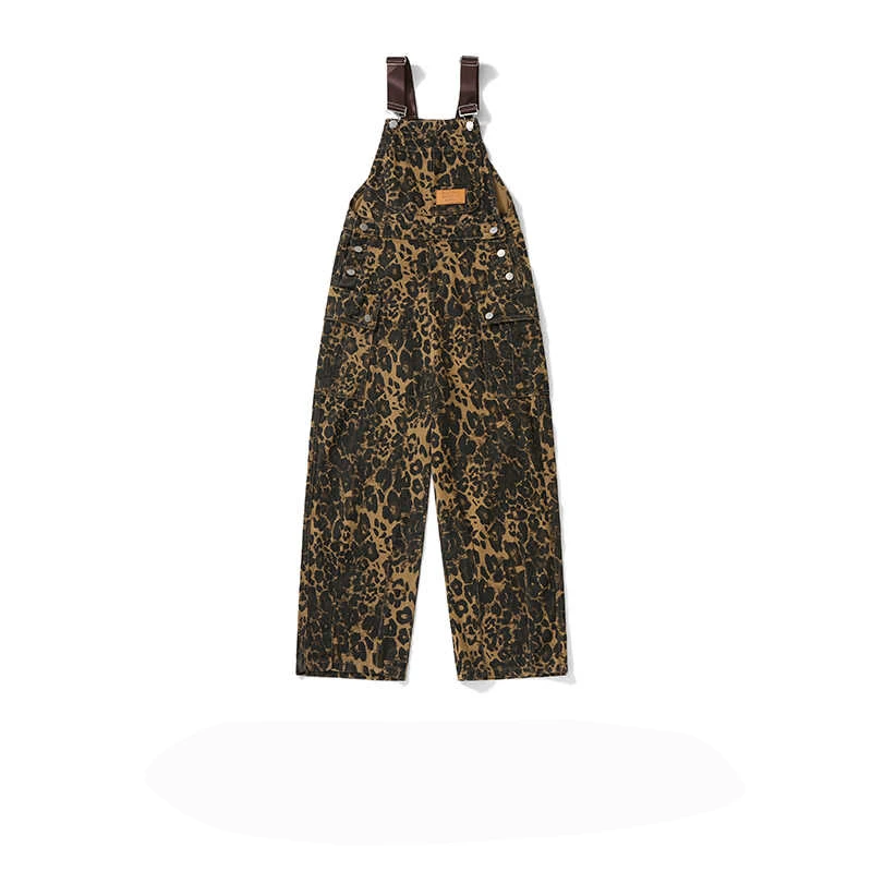 Kombinezon w panterkę w stylu ulicznym dla kobiet w stylu vintage, na co dzień, dżinsy z prostymi nogawkami, spodnie z wysokim stanem do podłogi