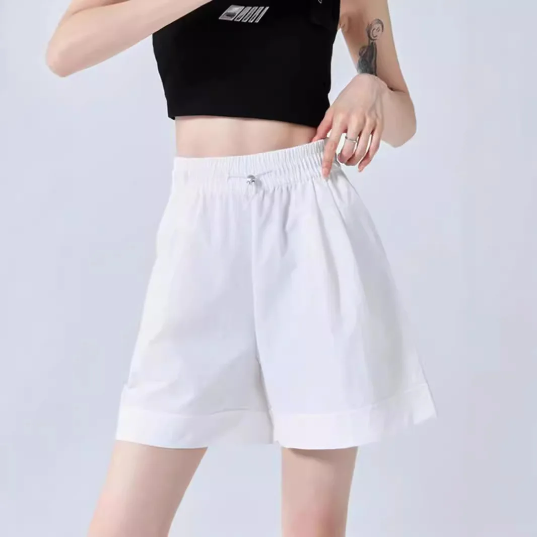 Casual Shorts Wide Leg Shorts for Women Summer Thin Thin A-line Wide-leg Pants Sweatpants Drawstring Overalls Hot Female Shorts