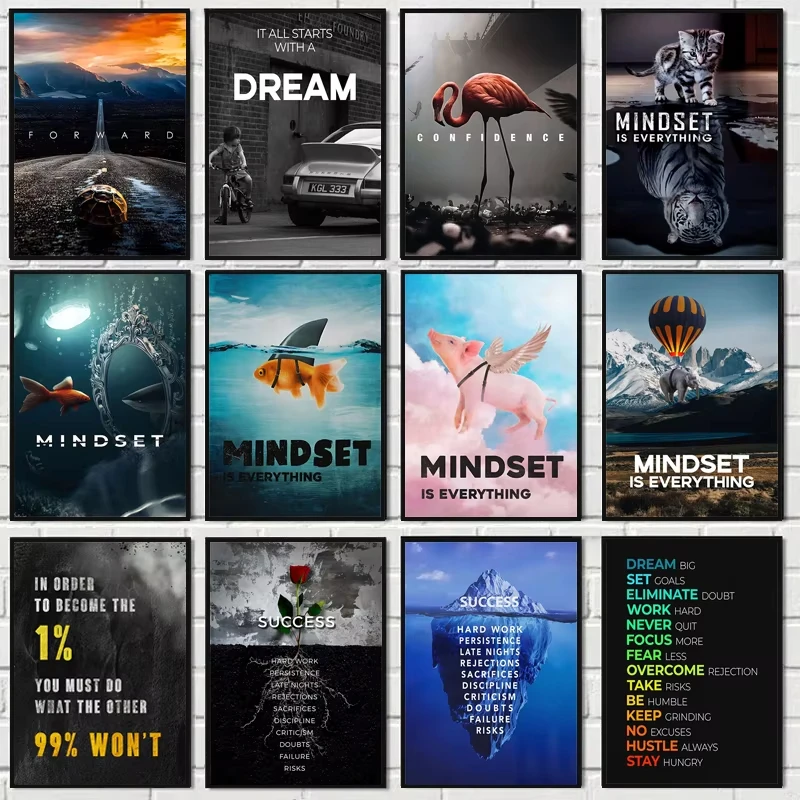 الحيوان تحفيزية إقتباس قماش اللوحة المشارك طباعة الأسد الأسماك الأحلام العقل هو كل شيء جدار صورة فنية ديكور غرفة المعيشة #1