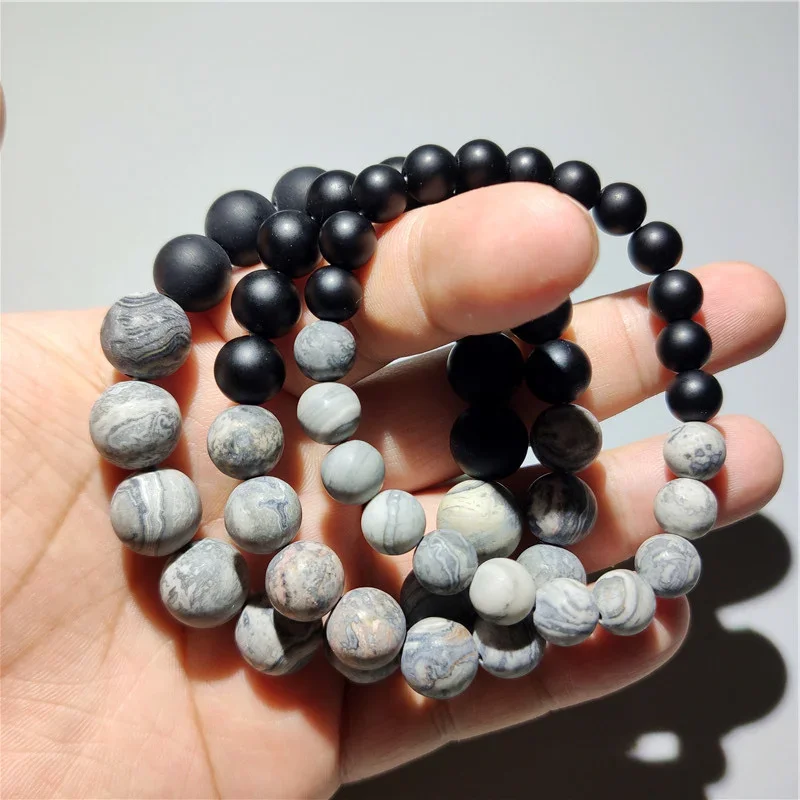 

Two Sides Of The Moon Planet Series Bracelet Personalized Black Agate Stone Frosted Matte Cold Wind Couple Gift