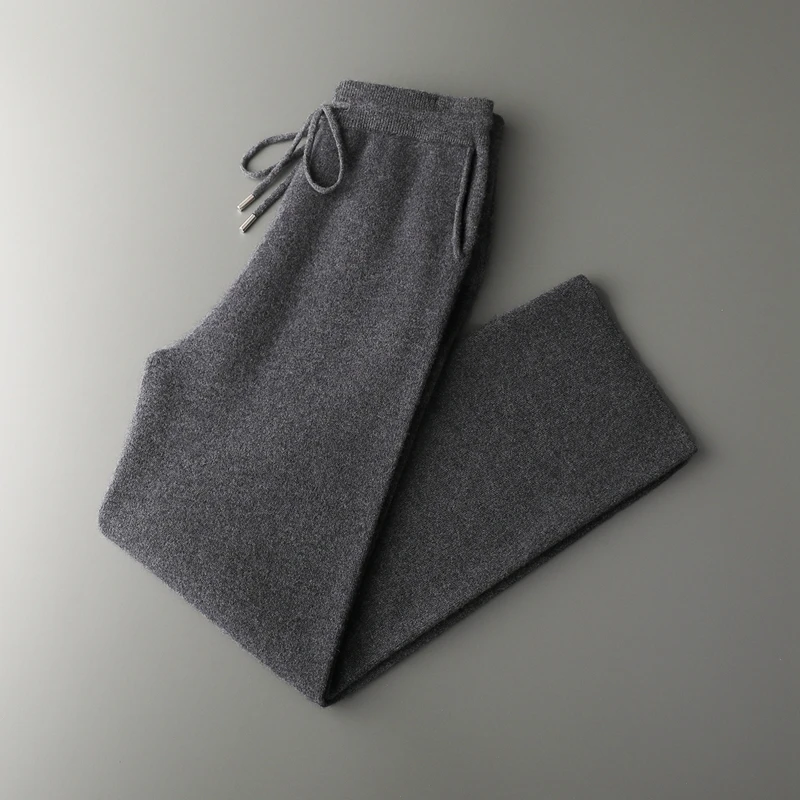 ADDONEE Men's 100% Wool Hoodie Cardigan Straights Leg Pants Set Autumn Winter Thick Cashmere Knitwear Sweater Trousers Suit