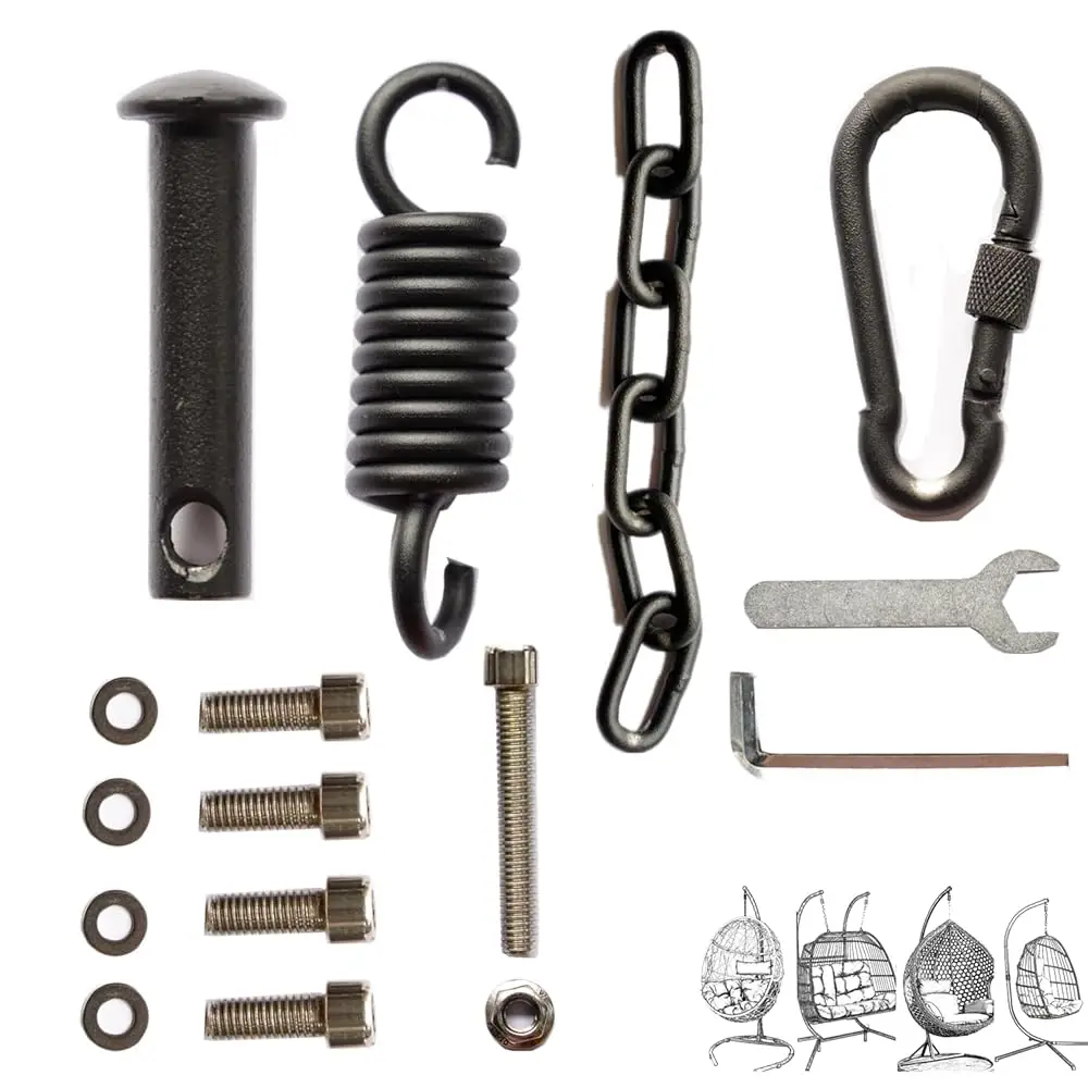 

Assemble Accessories For Patio Wicker Hanging Egg Swing Chair Luding Springs And Snap Hook To Install Basket On Stand, Hammo