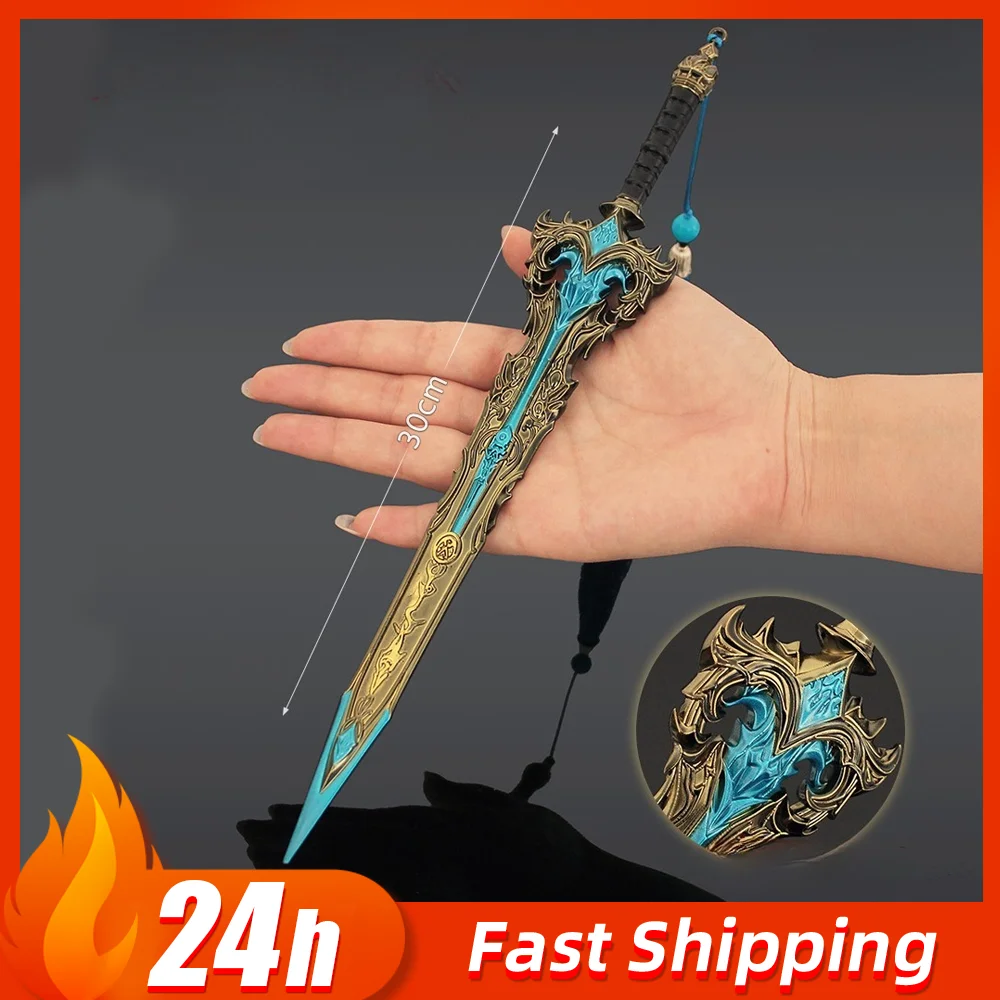 22cm Chinese Investiture of The Gods Qingyun Sword Anime Peripheral Metal Weapon Model Katana Samurai Sword Keychains Crafts Toy