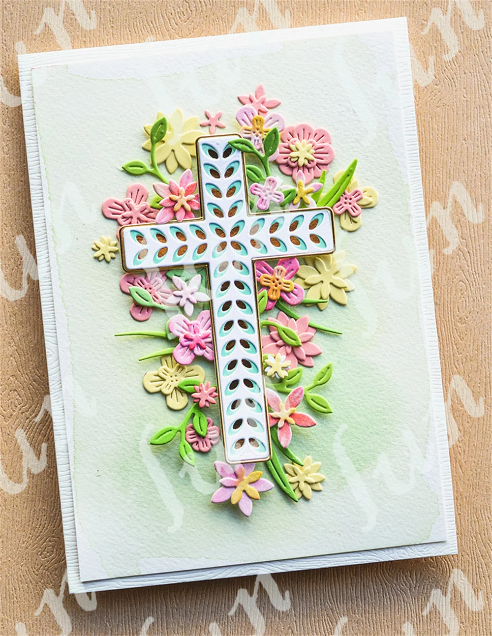 Floral Cross Layered Easter Bunny Script Sentiments Hot Foil Plates and Dies Set DIY Scrapbooking Paper Card Embossed Template