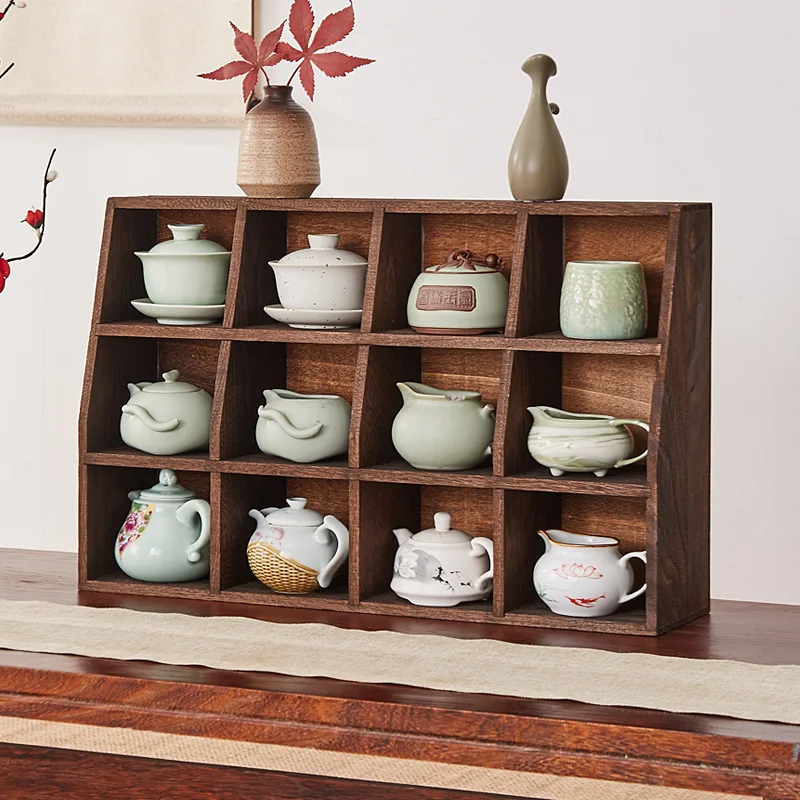 

Solid wood teacup storage rack Bogu rack tea set storage box desktop