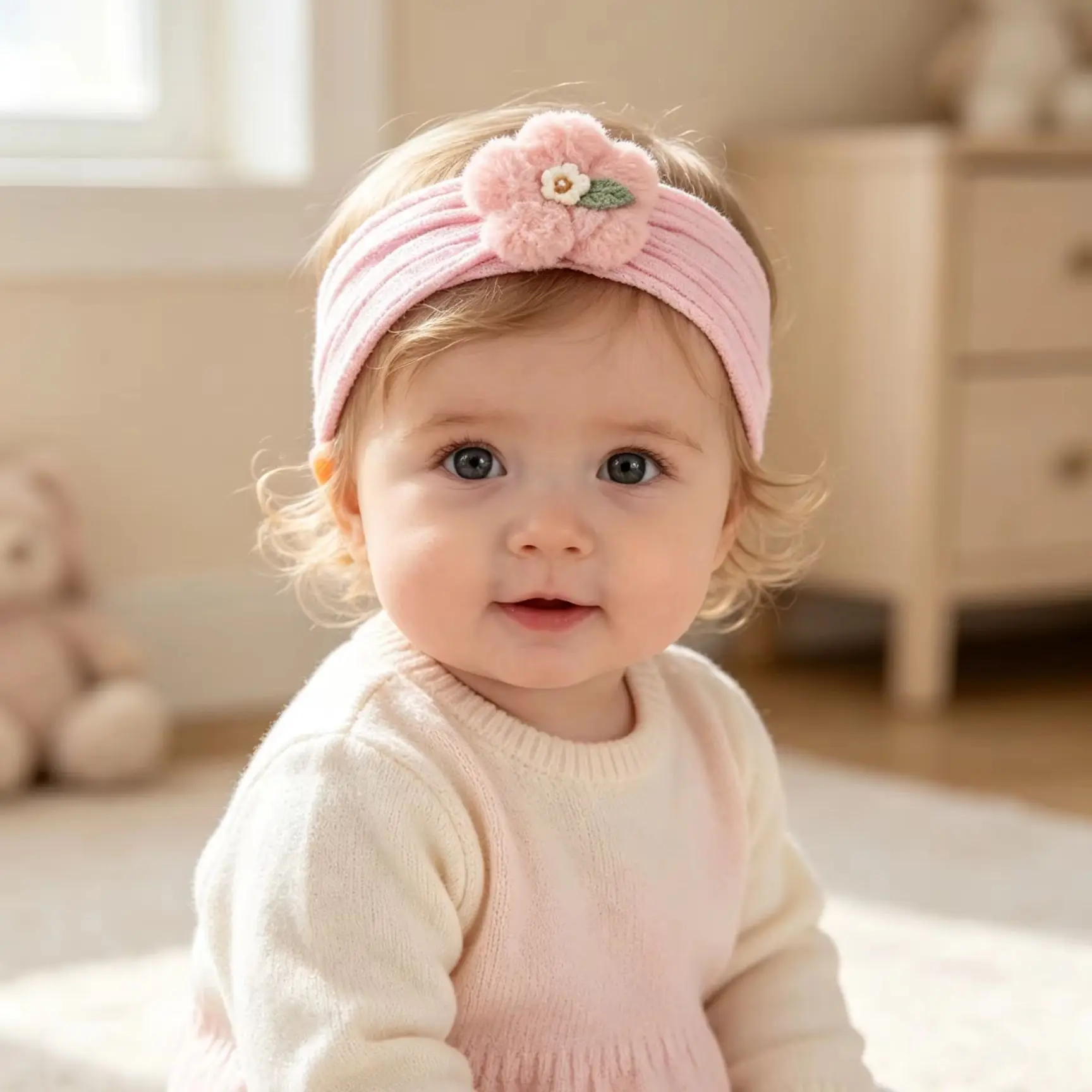 3Pcs/Set Plush Flower Bow Toddler Hair Accessories Soft Elastic Headband for Newborns Cute Handmade Baby Girl Hair Clips