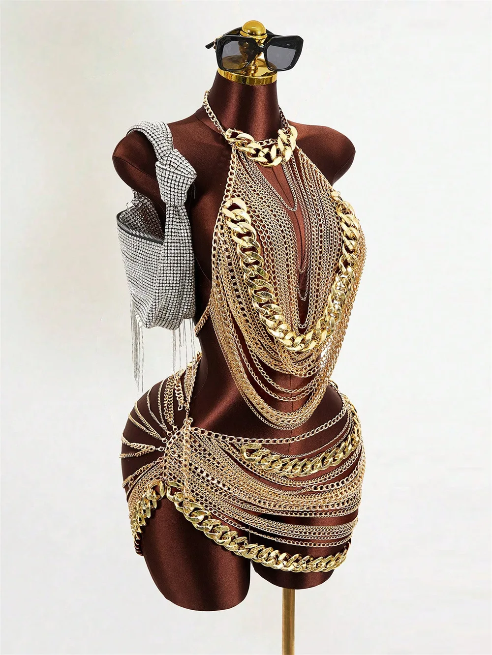 Multilayer Stack  Sexy Women's Body Chain Fashion Adjustable Size Tops Chain and Skirt Exaggerated Gold Chain for Carnival