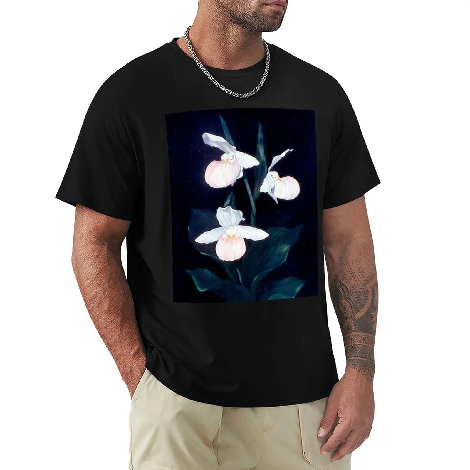 

Lady Slipper Orchid on Dark Background T-Shirt tshirts personalised tops mens fashion