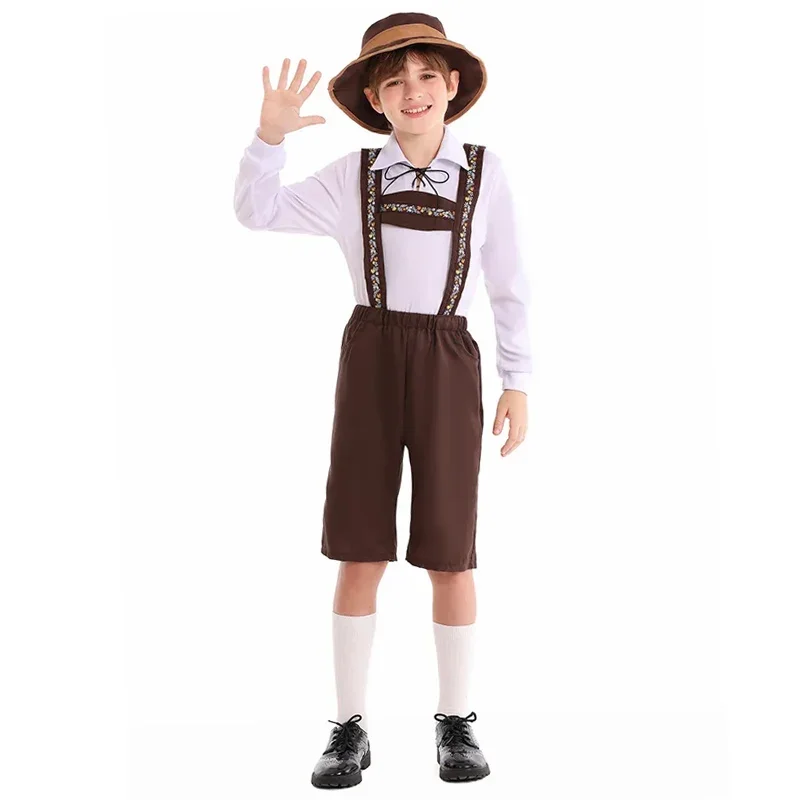 

Boys German Bavarian Traditional Oktoberfest Costume Children's Festival Beer Party Halloween Cosplay Top+Suspender Shorts+Hat