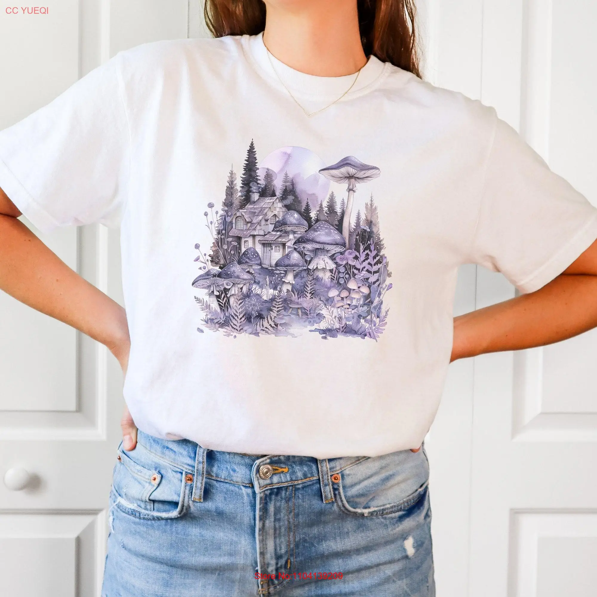 Purple Cottagecore Fairy House T Shirt Aesthetic Mushroom SweaT Fairycore Village long or short sleeves