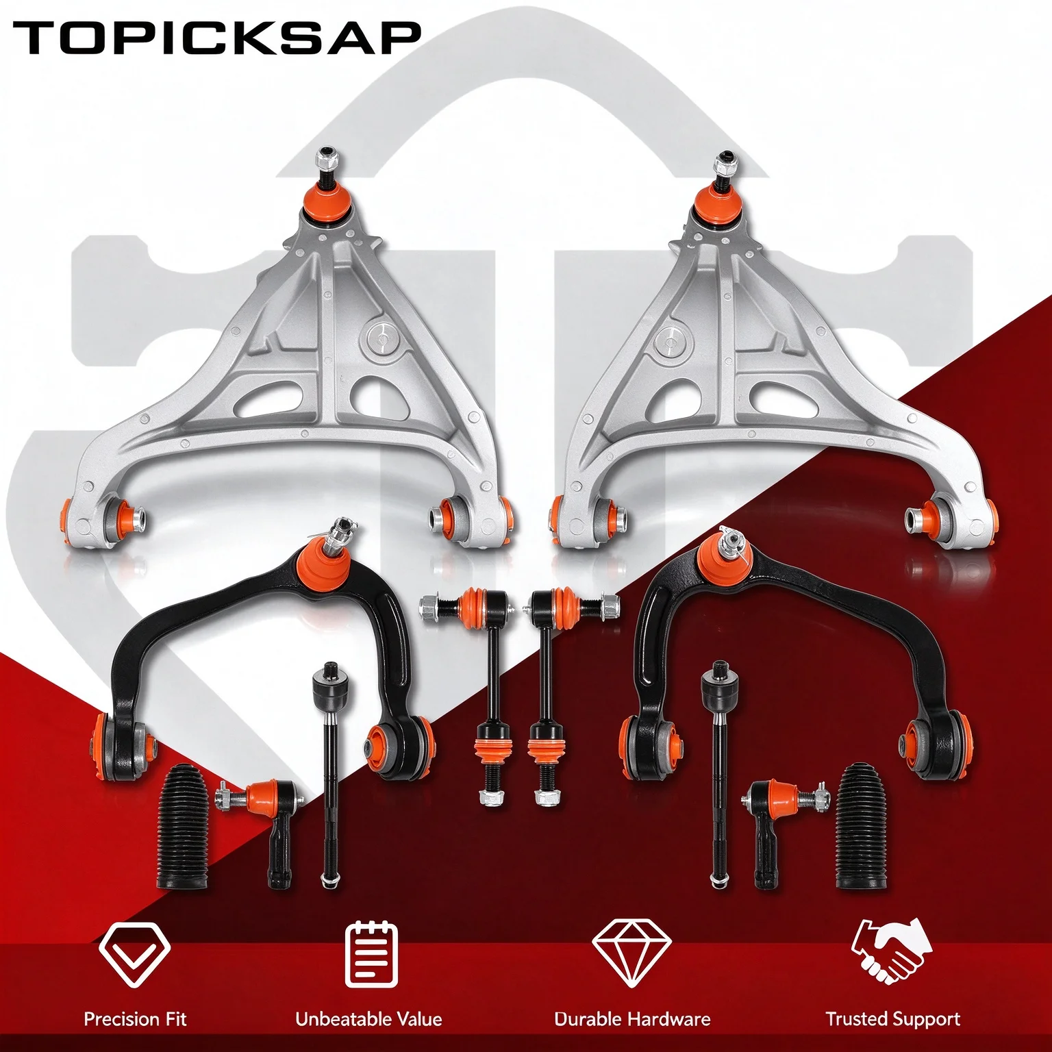 TOPICKSAP 12Pcs Front Upper/Lower Control Arm w/Ball Joint Kit for Ford F-150 4WD 2005 RK80306 RK80308