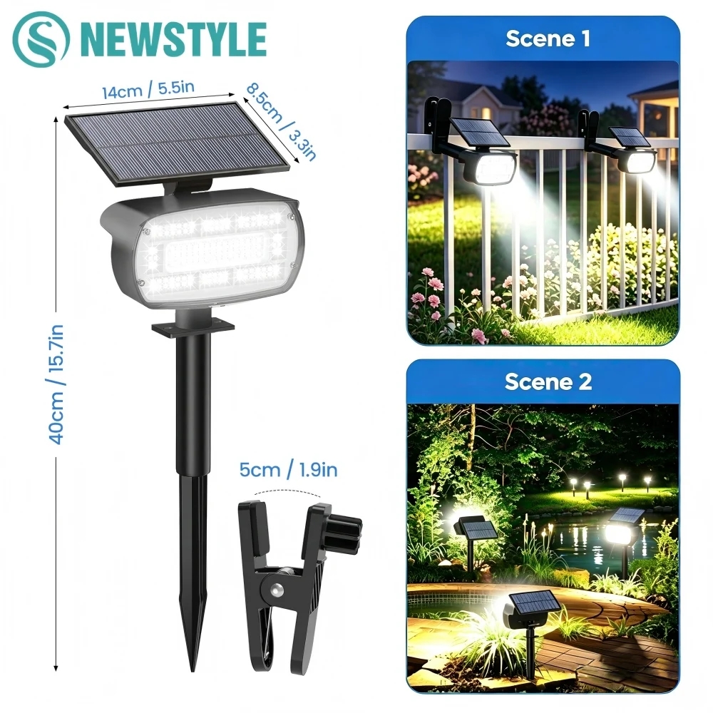 136LED Clip On Solar Spot Lights Outdoor IP65 Waterproof  3 Lighting Modes Solar Landscape Light For Yard Garden Pathway