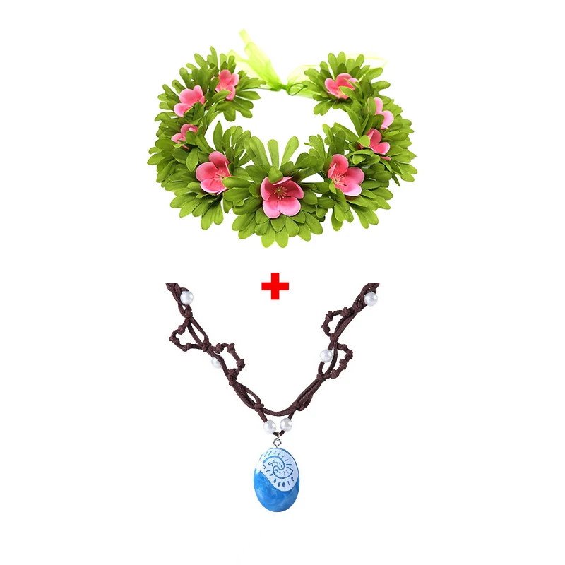 New Moana Vaiana Cosplay Accessory Set Wig Necklace Flower Clip Pig Rooster Props Girls Kids Christmas Birthday Dress Up Gift