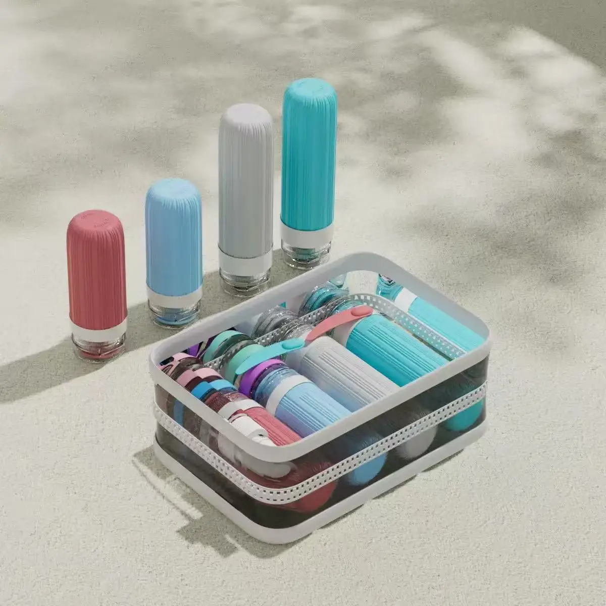 Garrafa dividida de silicone para shampoo e gel de banho, garrafa dividida portátil para viagem