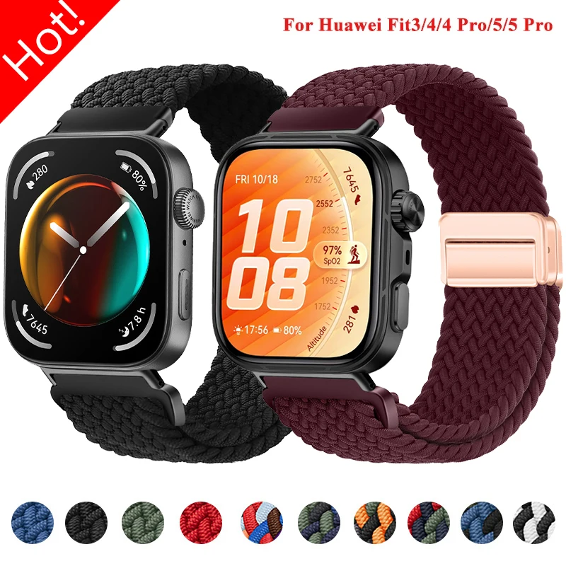 Nylon Magnetic Strap for Huawei Watch Fit5 5Pro Fit4 4Pro Elastic Braided Loop Wristband Bracelet for Huawei Fit 5 4 3 Watchband
