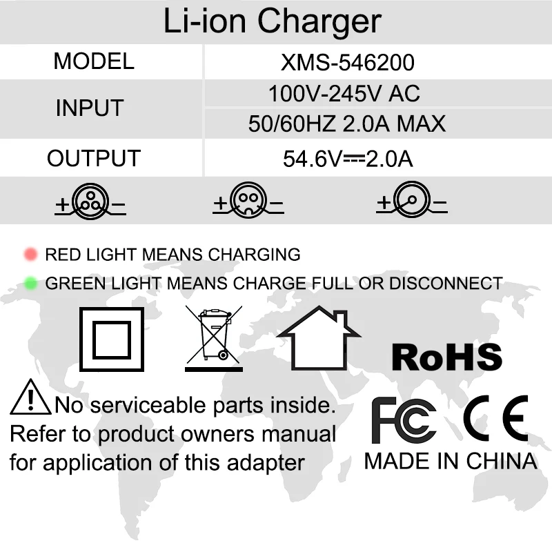 48V 2A 13S 18650 21700 26650 54.6v Polymer lithium battery charger