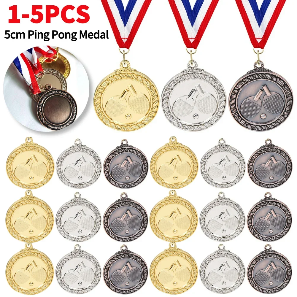 

1-5 шт. медали для настольного тенниса с лентой на шею, золотые/серебряные/бронзовые спортивные медали для марафонов и игр с мячом