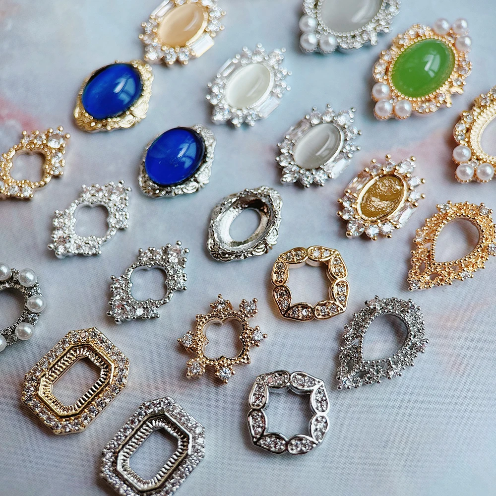 10개/세트 타원형 드롭형 속이 빈 네일 참 장식품 고급 네일 부품 보석 크리스탈 라인스톤 네일 아트 장식 액세서리