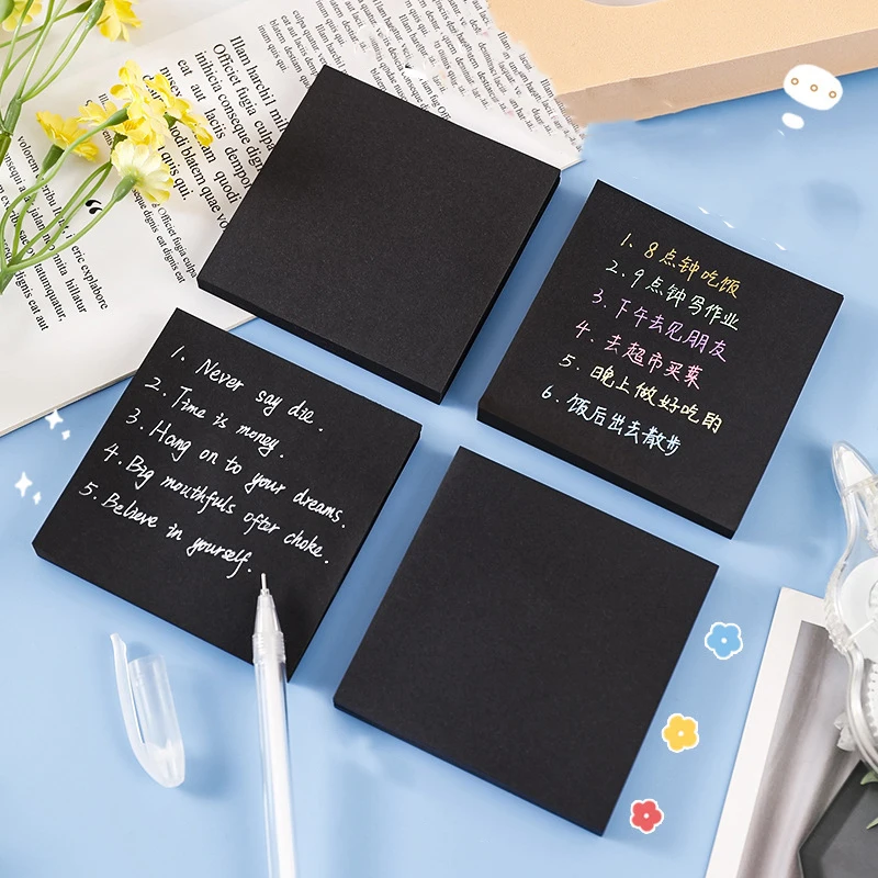 4 Piece Black Adhesive Sticky Notes Notepad Memo Pad Stationery Notebook Sticker Decoration