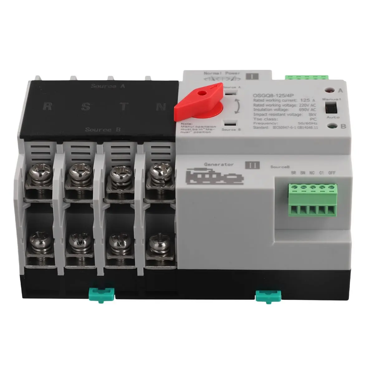 ABFS Single Phase Din Rail ATS 2P 125A AC220V Dual Power Automatic Transfer Electrical Selector Switches Uninterrupted