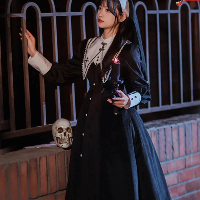 

Nun Cosplay Witch Costumes Sexy Role Playing Naughty Apparel Dark Gothic Lolita Dress Erotic Chemise Cheongsam Stage Animation