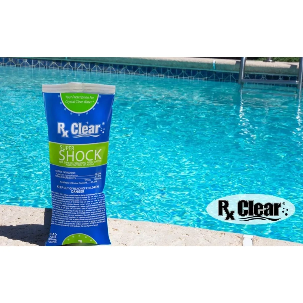 Súper Choque para piscinas | Clorador y algasecidas | Paquete de 24 bolsas de una libra de hipoclorito de calcio al 68%