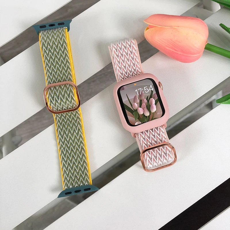 

Nylon loop strap For apple watch band 44mm 40mm 41mm 45mm 38mm Adjustable Elastic solo belt bracelet iWatch series 7 6 se 5 4 3