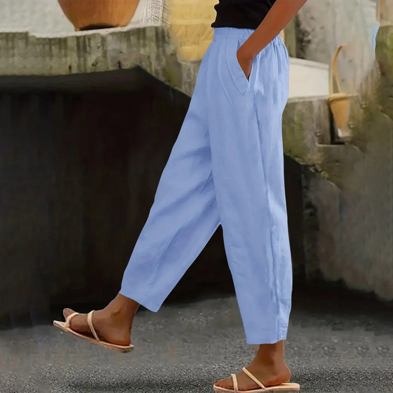 

Women High Waist Wide Leg Pants New Fashion Straight Trousers Long Solid Color Daily Wear Female Trousers With Pockets