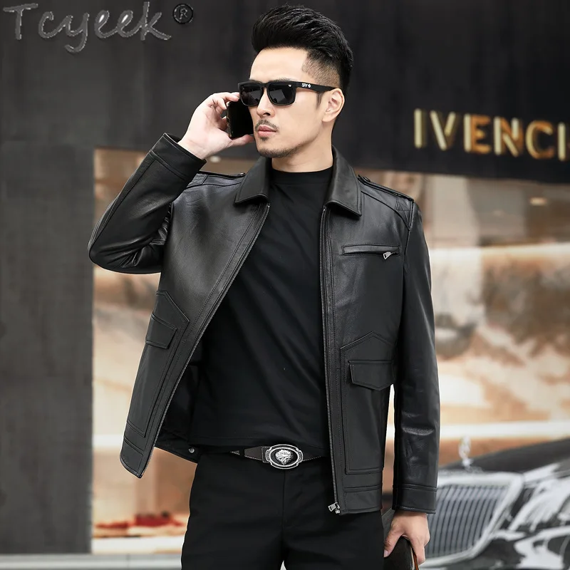 Tcyeek Genuine Leather Jacket Men Clothes 2025 Real Cowhide Motocycle Jackets Casual Spring Autumn Mens Coats Jaqueta De Couro