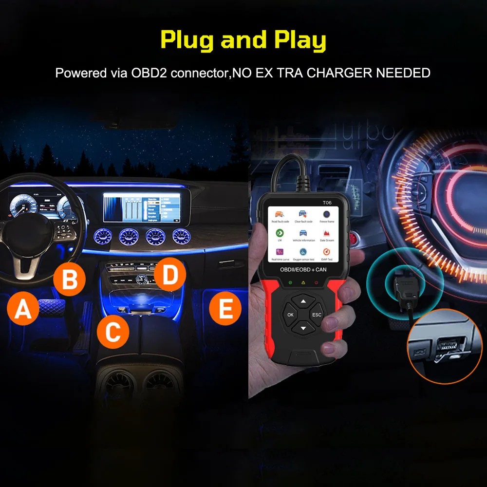 تحقق من نظام المحرك T06 Obd2 الماسح الضوئي أداة تشخيص السيارة جهاز اختبار بطارية قارئ الرمز اكسسوارات السيارات دعم متعدد اللغات #4
