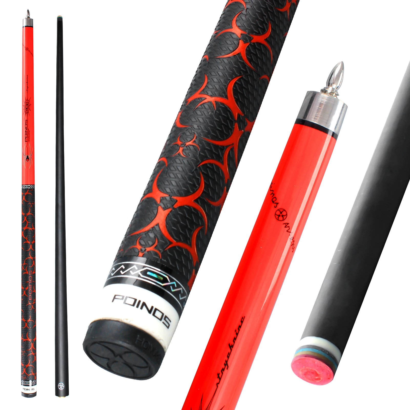 POINOS-R Series Carbon Fiber Pool Cue Stick 12.5mm Tip XTC Ferrule Bullet Joint Solid Wood Butt Anti Slip Sweat Grip