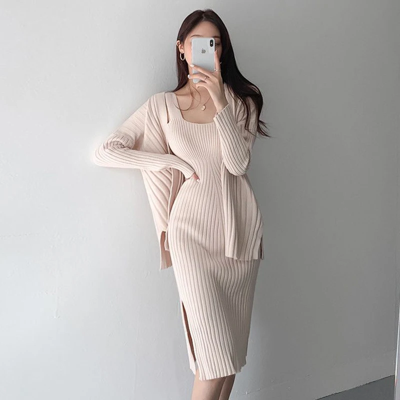 2024 autumn winter 2 piece sets women outfit Casual Cardigan + Bodycon Sweater Dress Evening Party outerwears conjuntos cortos